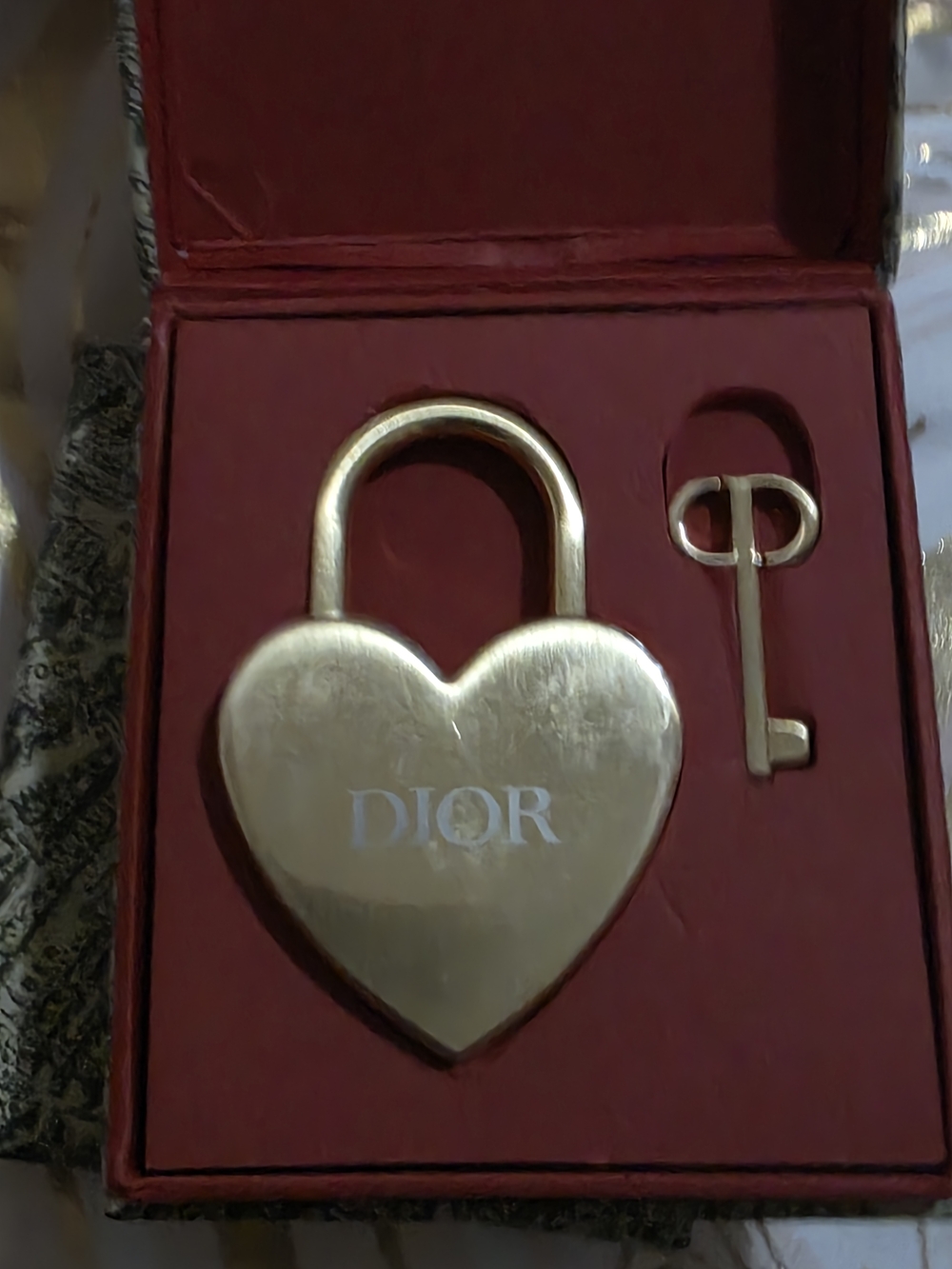 Dior Gold Heart Padlock with Key